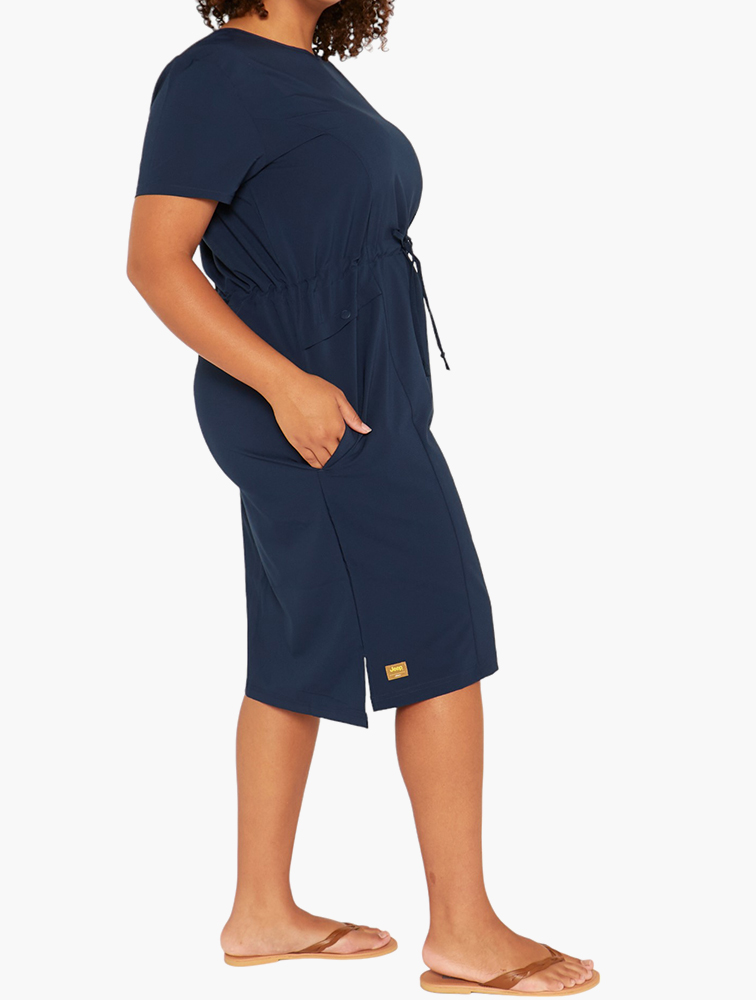 MyRunway | Shop Jeep Navy Crew Neck Drawstring Dress for Women